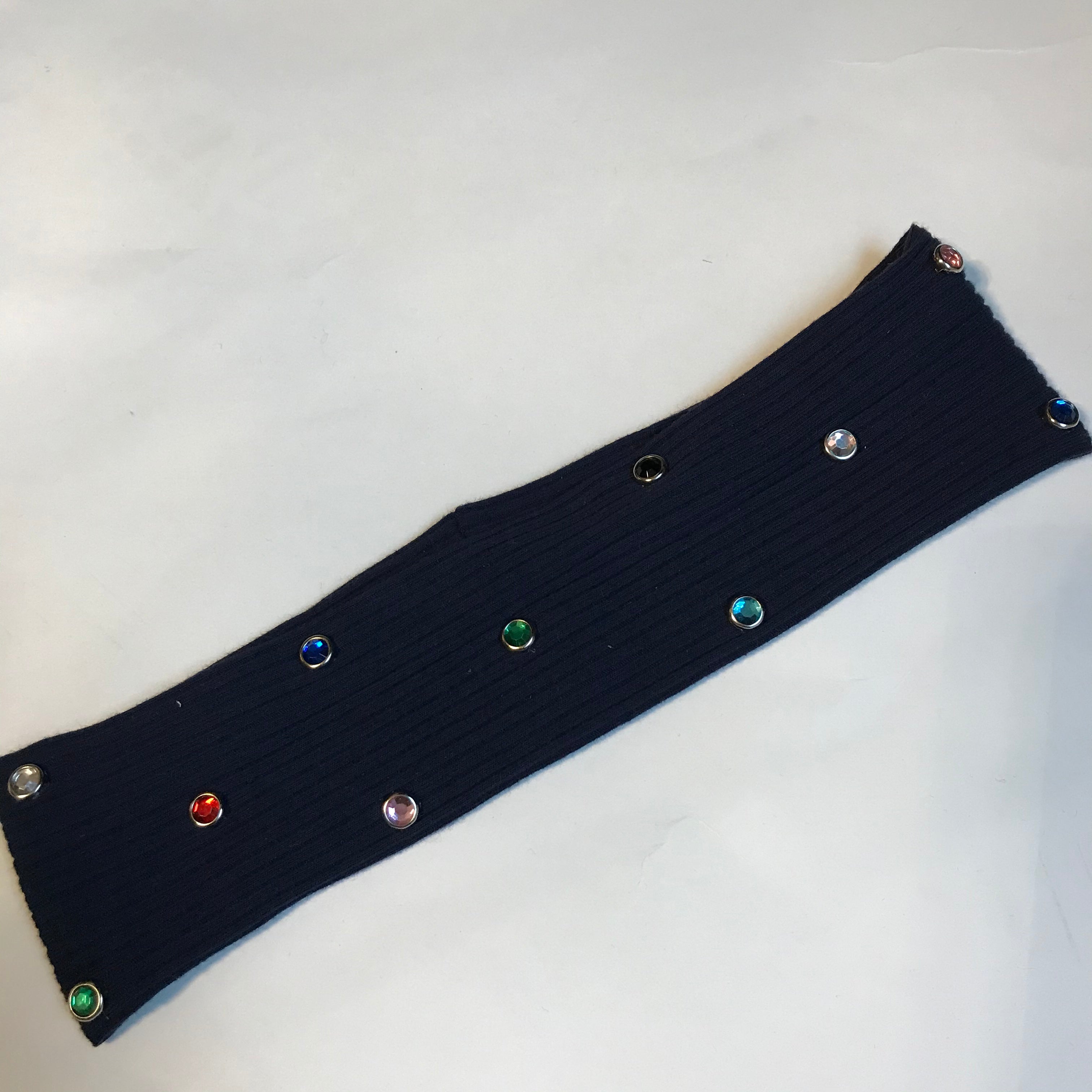 Navy Ribbed Headband with Colorful Stones